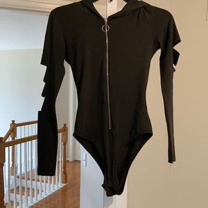 Hoodies black zip up body suit